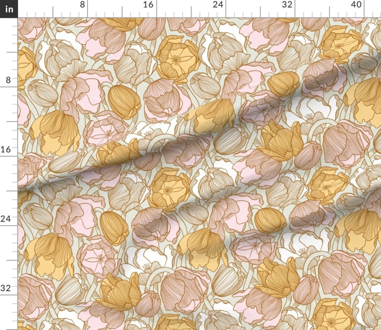 Tulip Floral Modern Botanical Garden Bloom Meadow Wildflower Pink Yellow Mint Spring Pastel Custom Printed Fabric by Spoonflower Various Fabrics by the Yard or Fat Quarter